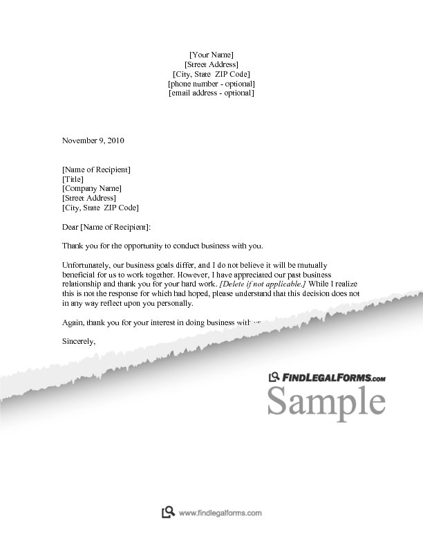 business relationship termination letter sample