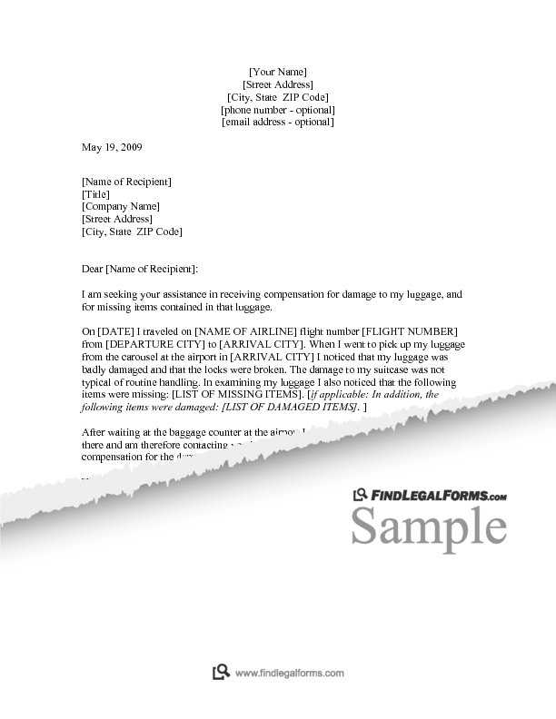 complaint letter about damage to luggage sample 1 2 3